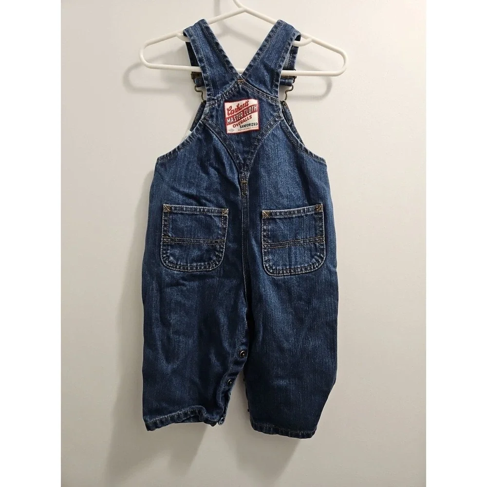 CARHARTT Bib Overalls Denim Jean Size Infant 9 Months Baby Snap Closure Cotton